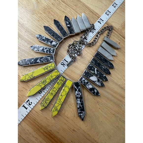 BaubleBar Statement Necklace Yellow & Black Marble Spikes Adjustable Chain Moder - Picture 12 of 13